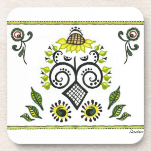 Sunflower Folk Pattern by Alexandra Cook Coaster