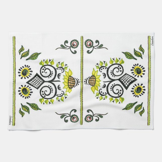 Sunflower Folk Pattern by Alexandra Cook Tea Towel (Horizontal)