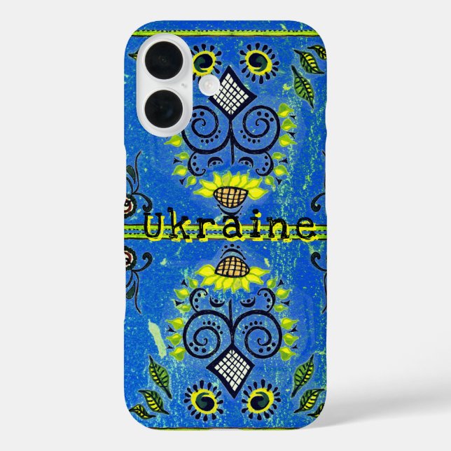 Sunflower Folk Pattern on Turquoise Blue Case-Mate iPhone Case (Back)