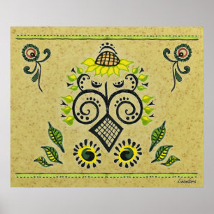 Sunflower Folk Pattern Poster