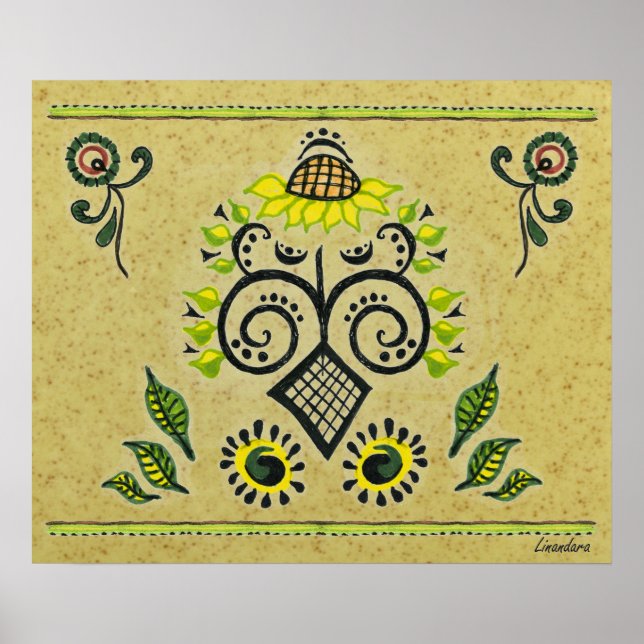 Sunflower Folk Pattern Poster (Front)