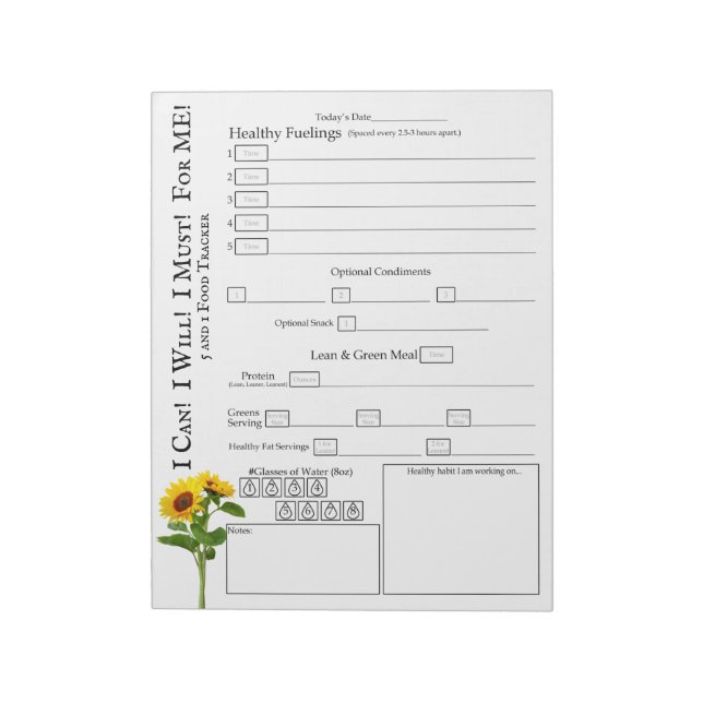 Sunflower For Me Daily Food Tracker Notepad (Rotated)