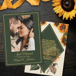 Sunflower Forest Green & Gold Wedding Announcement
