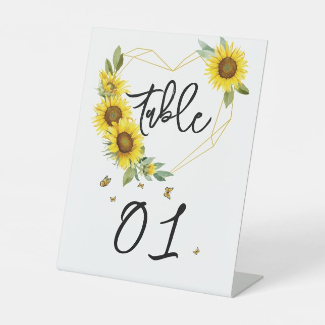 Sunflower Frame Baby Shower Table Numbers Pedestal Sign (Front)