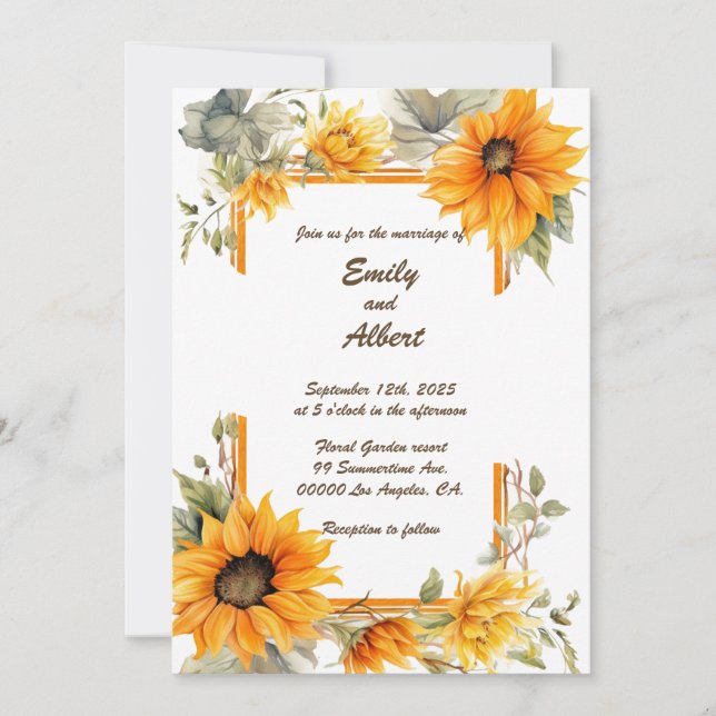 Sunflower Frame: Personalized Wedding Invitation (Front)