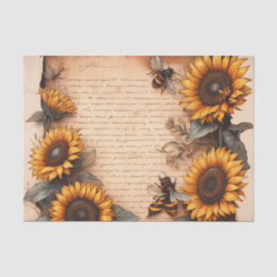 Sunflower Frame with Bees and Script Tissue Paper