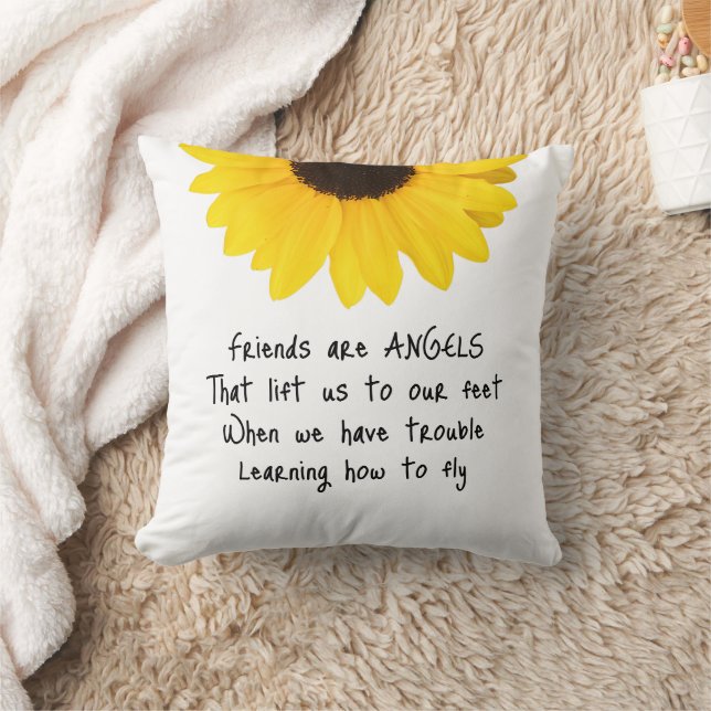 Sunflower Friends Are Angels Quote Initials Cushion (Blanket)