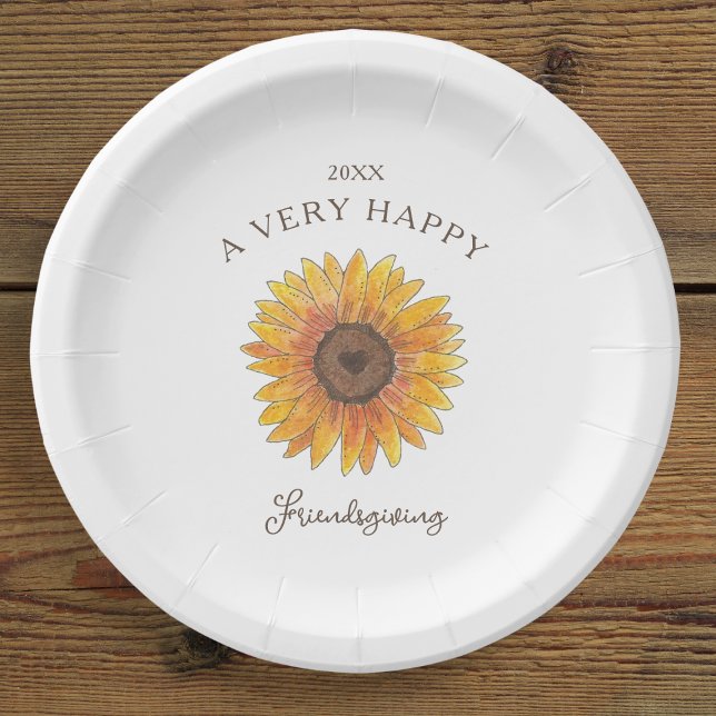 Sunflower Friendsgiving Thanksgiving Dessert Paper Plate (Cute Thanksgiving Paper Plate)
