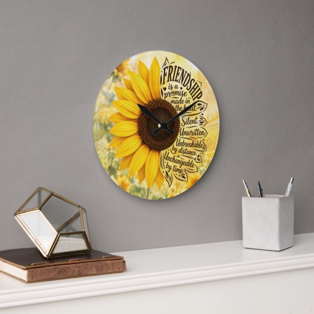 Sunflower Friendship Quote Large Clock (Office)