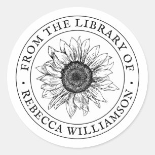 Sunflower From the Library Custom Name Bookplate Classic Round Sticker