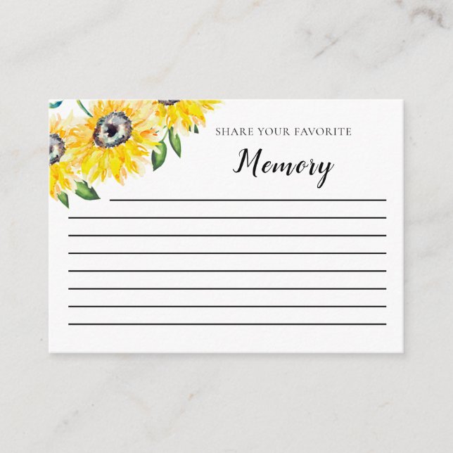 Sunflower Funeral Share a Memory Enclosure Card (Front)