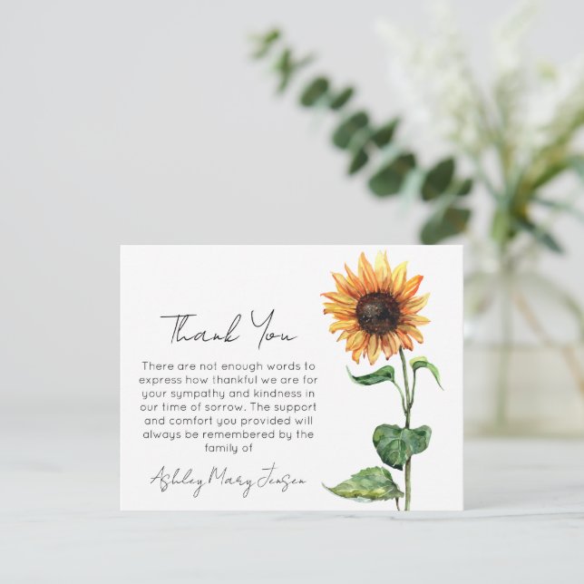 Sunflower Funeral Thank You Card Bereavement  (Standing Front)