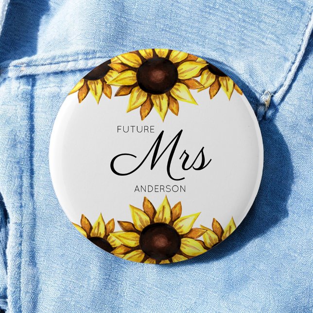 Sunflower Future Mrs Yellow White Wedding 6 Cm Round Badge (Creator Uploaded)