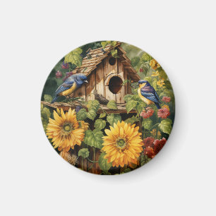 Sunflower Garden 6 Bird Houses Blue Birds Magnet