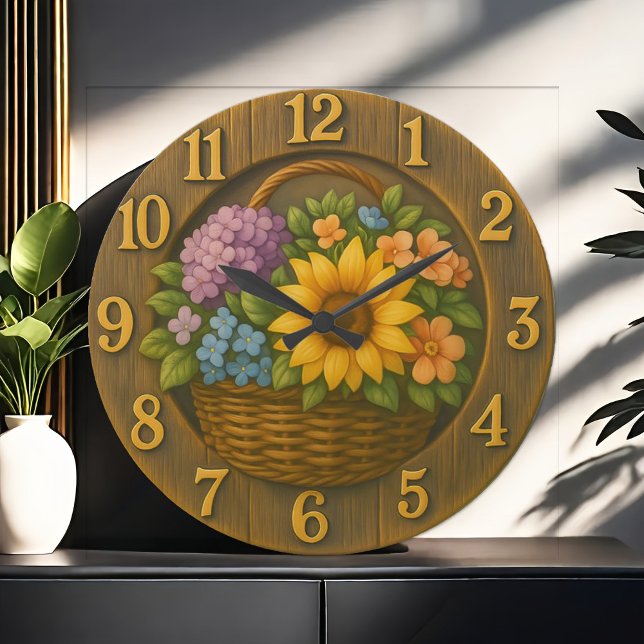 Sunflower Garden Basket Wooden Wall Clock (Creator Uploaded)