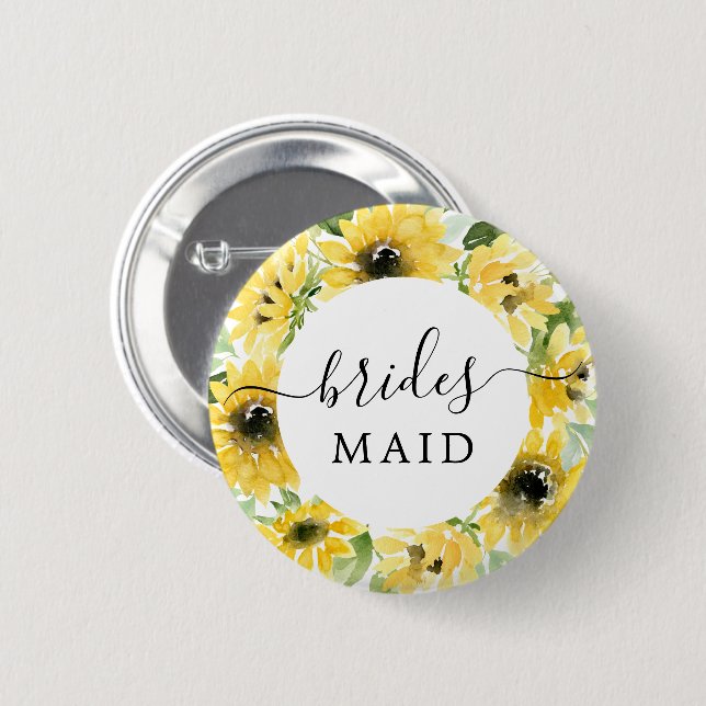 Sunflower Garden Bridal Party Button Bridesmaid (Front & Back)