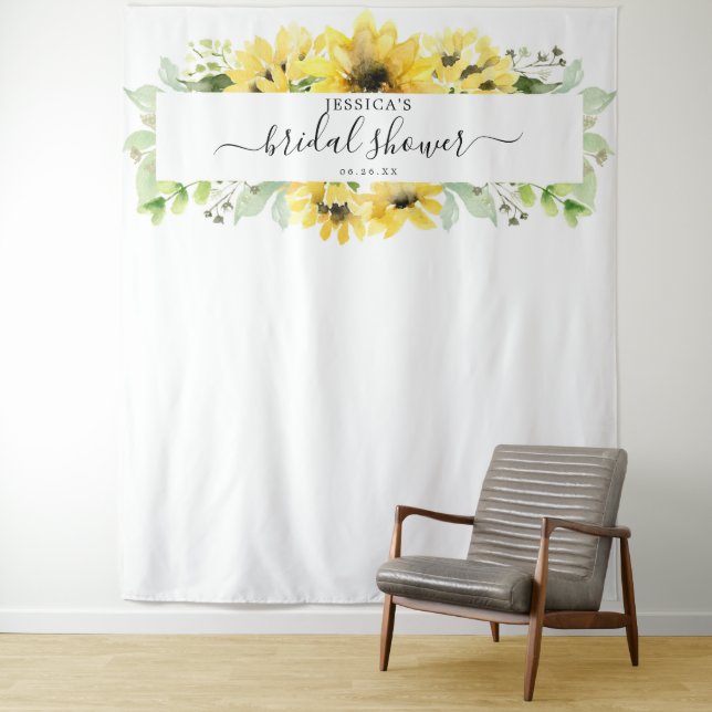 Sunflower Garden Bridal Shower Backdrop Photo Prop Tapestry (In Situ)