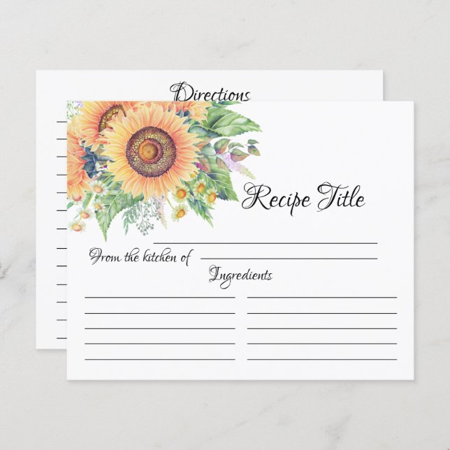 Sunflower Garden Bridal Shower Recipe Card  (Front/Back)
