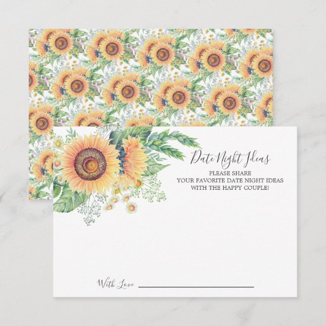 Sunflower Garden Date Night Ideas Card (Front/Back)