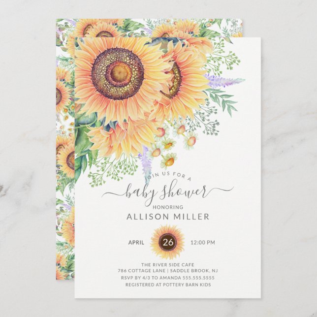 Sunflower Garden Floral Baby Shower  Invitation (Front/Back)