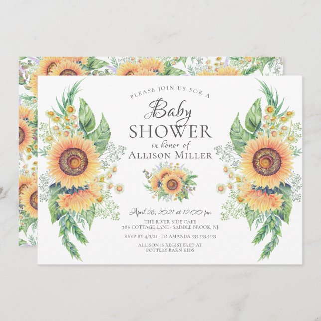 Sunflower Garden Floral Bridal Shower  Invitation (Front/Back)