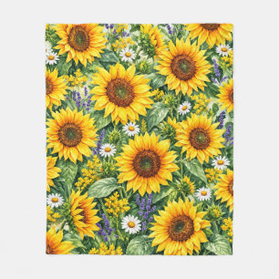Sunflower Garden Floral Fleece Blanket