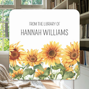 Sunflower Garden From the Library of Bookplate Square Sticker
