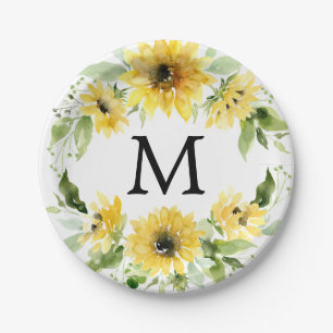 Sunflower Garden Monogram Paper Plates