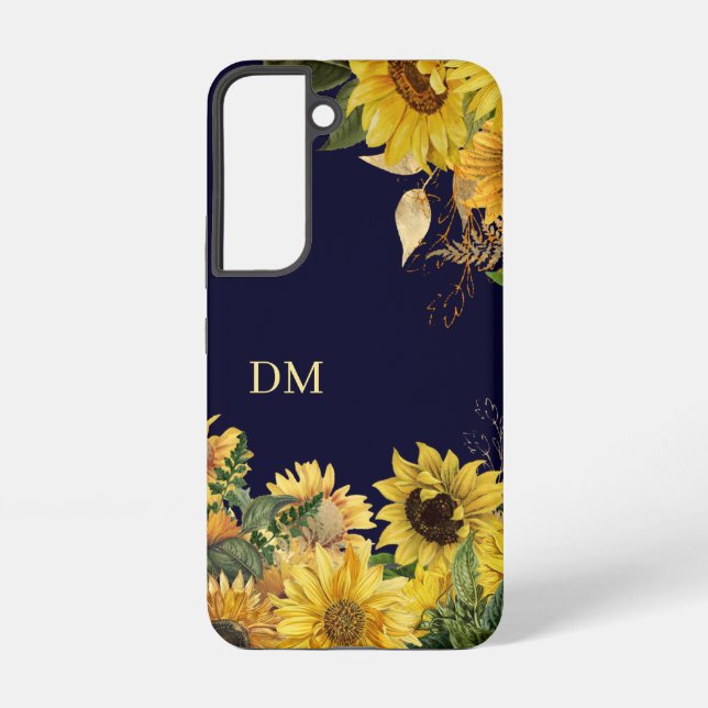 Sunflower Garden Monogram Samsung Galaxy S22 Case (Back)