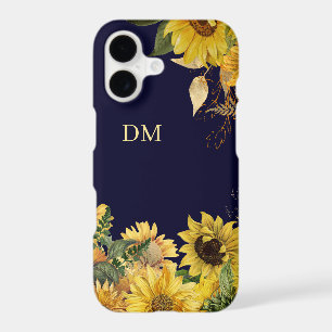 Sunflower Garden on Navy Blue Monogram