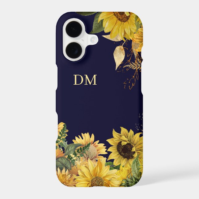 Sunflower Garden on Navy Blue Monogram (Back)