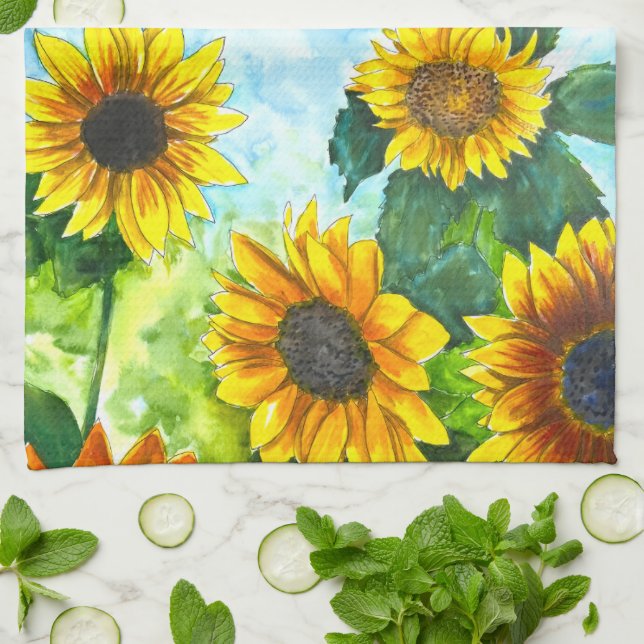 Sunflower Garden Towel | Sunshine Kitchen Decor (Folded)