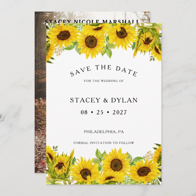 Sunflower Garden Wedding Photo  Save The Date (Front/Back)