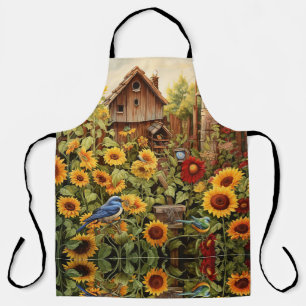 Sunflower garden with bird houses apron