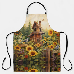 Sunflower garden with bird houses apron