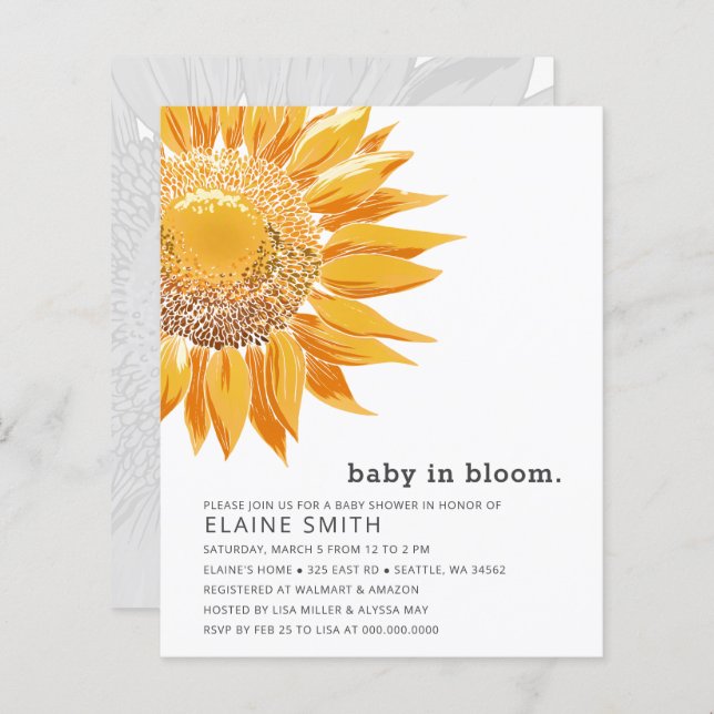 Sunflower Gender Neutral Baby Shower Invitation (Front/Back)