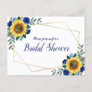 Sunflower Geometric Blue Floral Bridal Shower Invitation Postcard