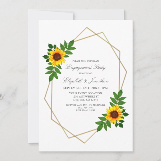 Sunflower Geometric Engagement Party Invitation (Front)