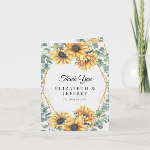 Sunflower Geometric Gold Wedding Thank You Invitation