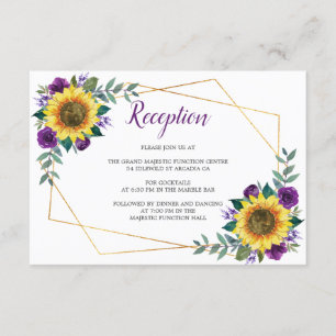 Sunflower Geometric Purple Floral Reception Enclosure Card