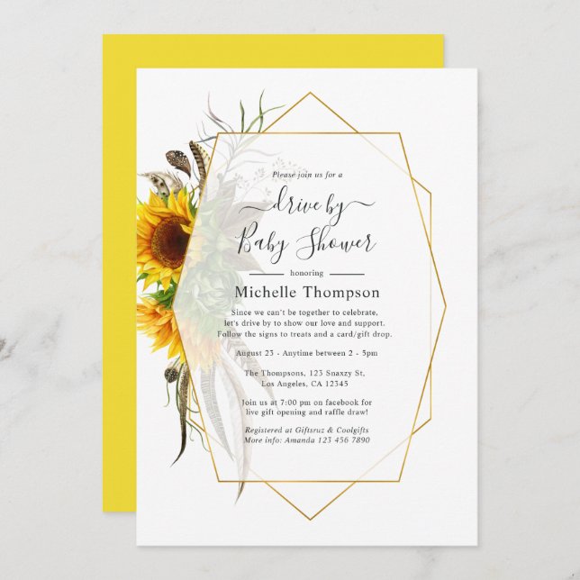 Sunflower Geometric Summer Drive By Shower Invitation (Front/Back)
