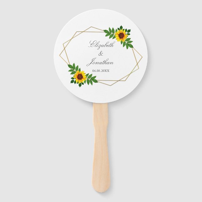 Sunflower Geometric Wedding Hand Fan (Front)