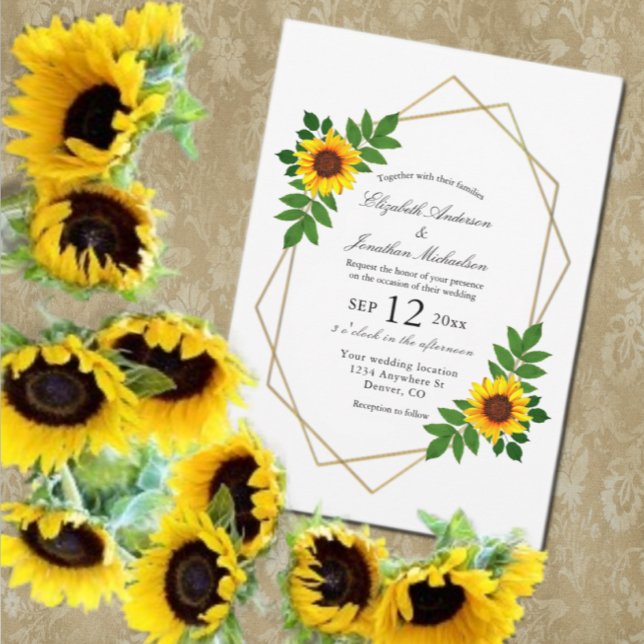 Sunflower Geometric Wedding Invitation (Creator Uploaded)