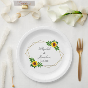 Sunflower Geometric Wedding Paper Plate