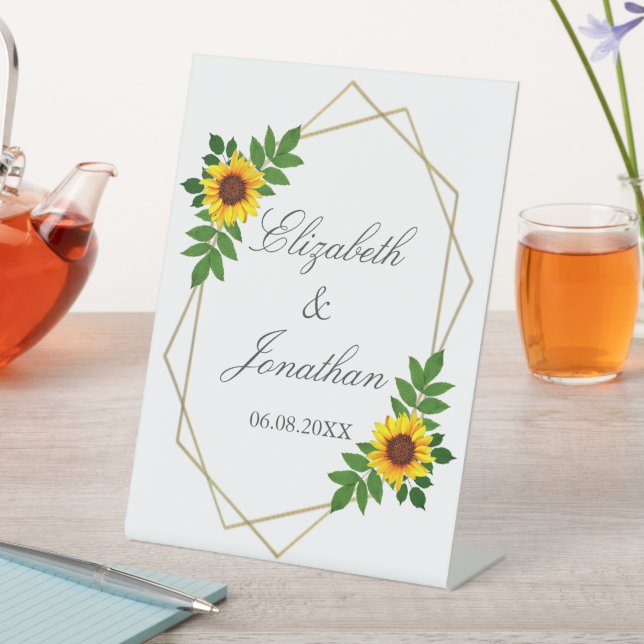 Sunflower Geometric Wedding Pedestal Sign (In SItu)