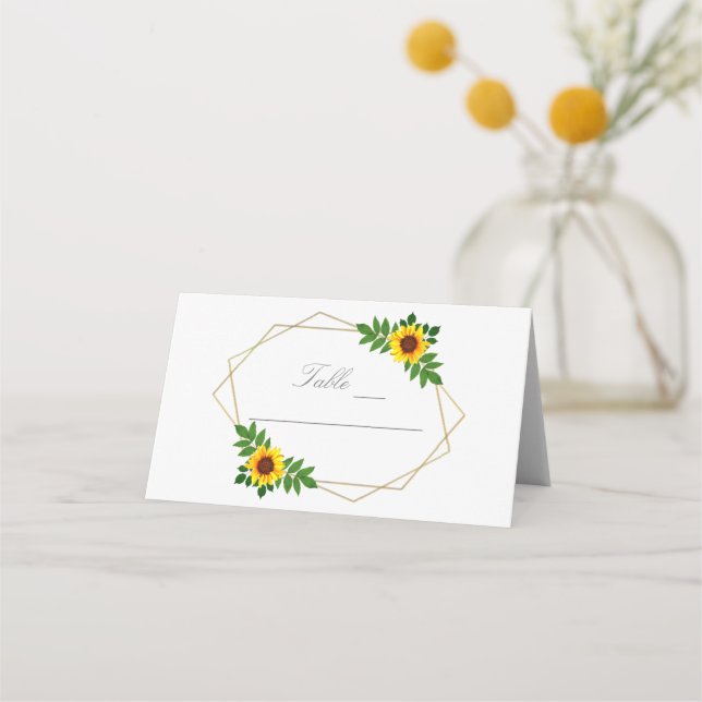 Sunflower Geometric Wedding Place Card (Front)