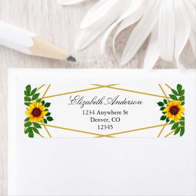 Sunflower Geometric Wedding Return Address Label (Insitu)