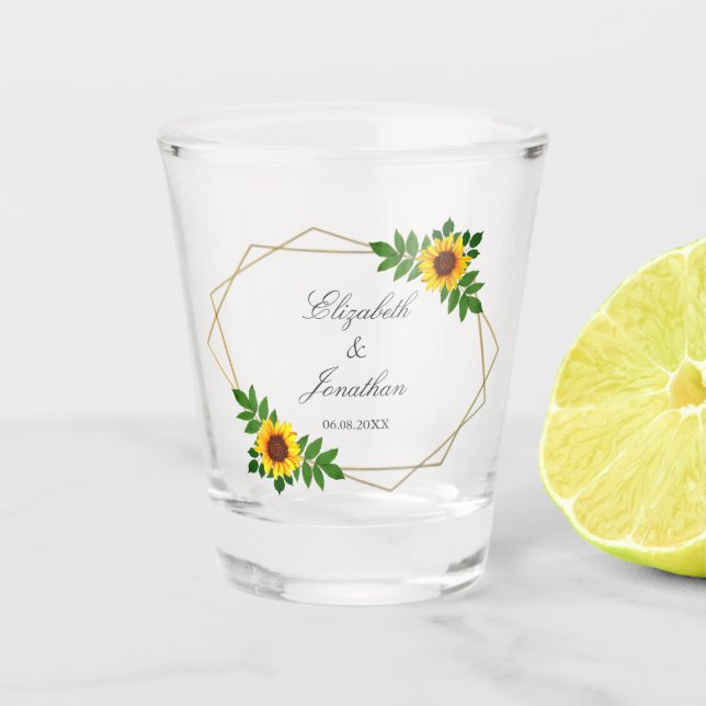 Sunflower Geometric Wedding Shot Glass (Front)