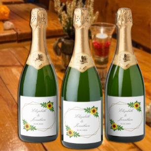 Sunflower Geometric Wedding Sparkling Wine Label