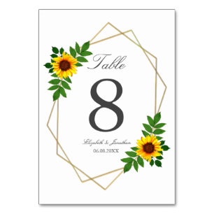Sunflower Geometric Wedding Table Number